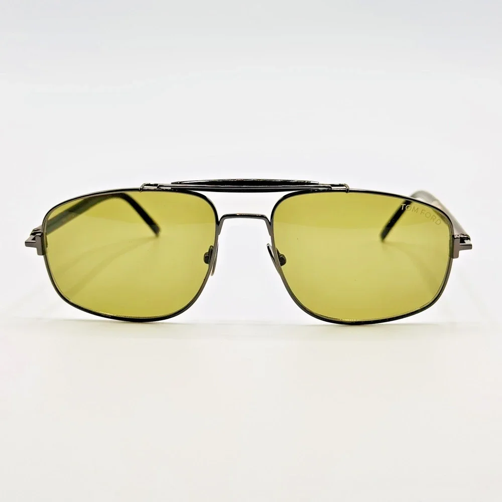 Tom Ford Sunglasses FT1127-P 08N Titanium and Horn Navigator Green Lens 57mm New